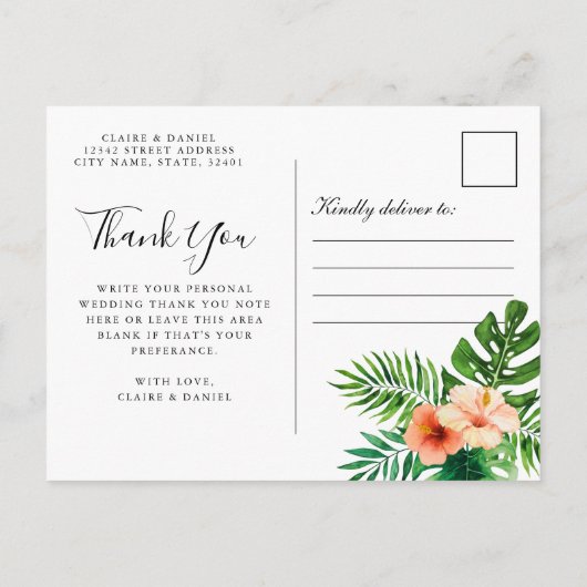 Tropische Waterverf Dank u Briefkaart (Achterkant)