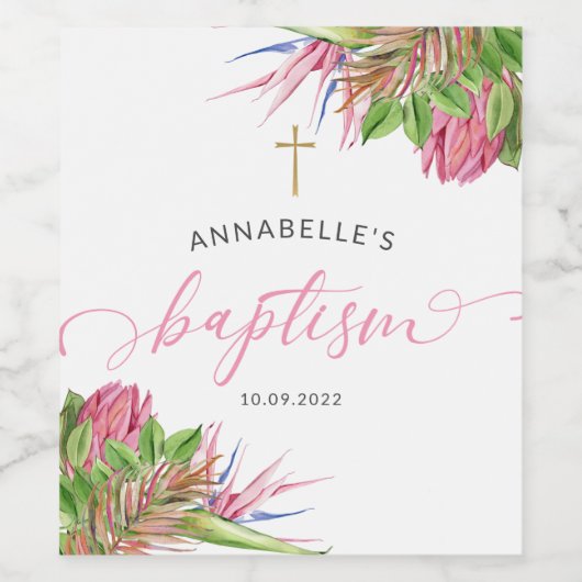 Tropische Waterverf doop Wijn Etiket (Enkel label)