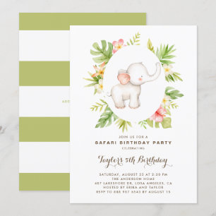 Tropische Waterverf Elephant Safari Kids Birthday Kaart