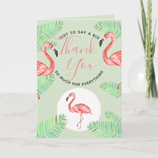 Tropische Waterverf Flamingo Baby Shower Bedankt (Voorkant)