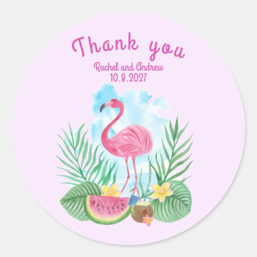 Tropische Waterverf Flamingo Bruiloft Sticker (Voorkant)