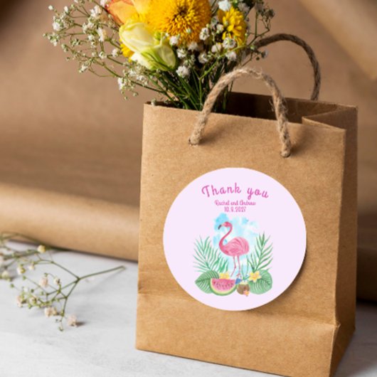 Tropische Waterverf Flamingo Bruiloft Sticker