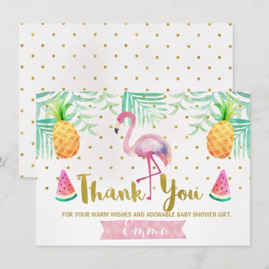 Tropische Waterverf Flamingo Dank u Kaart (Voorkant / Achterkant)