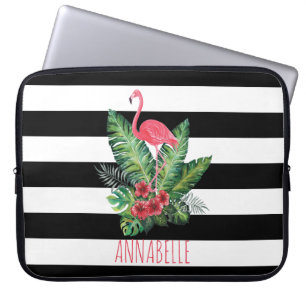 Tropische Waterverf Flamingo en strepen Laptop Sleeve