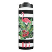 Tropische Waterverf Flamingo en strepen Thermosbeker (Voorkant)