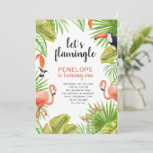 Tropische Waterverf Flamingo First Birthday Kaart (Staand voorkant)