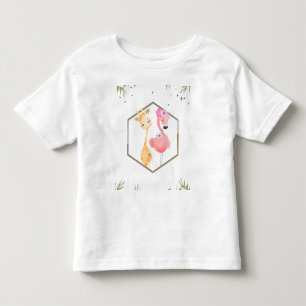 Tropische Waterverf Flamingo & Giraffe Baby shower Kinder Shirts