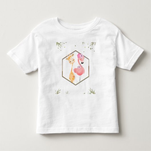 Tropische Waterverf Flamingo & Giraffe Baby shower Kinder Shirts (Voorkant)