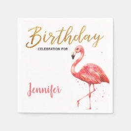 Tropische Waterverf Flamingo Glitter Verjaardag | Servet
