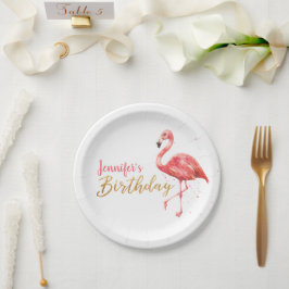 Tropische Waterverf Flamingo Gold Verjaardag | Papieren Bordje