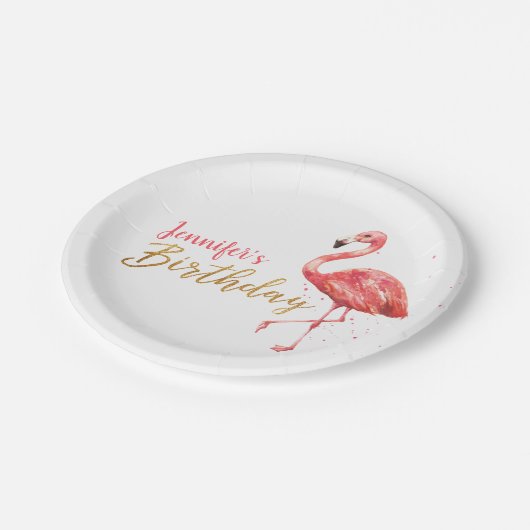 Tropische Waterverf Flamingo Gold Verjaardag | Papieren Bordje (Gekanteld)
