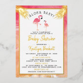 Tropische Waterverf Flamingo Real Baby shower Folie Uitnodiging (Voorkant)