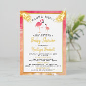 Tropische Waterverf Flamingo Real Baby shower Folie Uitnodiging (Staand Voorkant)
