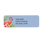 Tropische Waterverf Flamingos & Hibiscus Etiket (Voorkant)