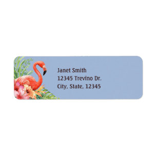 Tropische Waterverf Flamingos & Hibiscus Etiket