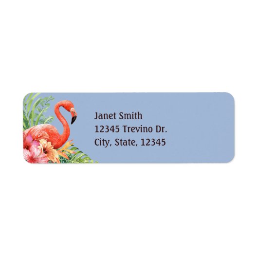 Tropische Waterverf Flamingos & Hibiscus Etiket (Voorkant)