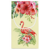 Tropische Waterverf Flamingos & Hibiscus Klein Cadeauzakje (Achterkant)