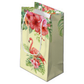 Tropische Waterverf Flamingos & Hibiscus Klein Cadeauzakje (Achterkant Gekanteld)