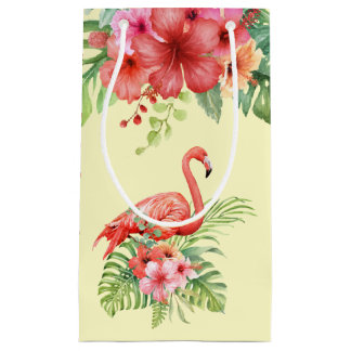 Tropische Waterverf Flamingos & Hibiscus Klein Cadeauzakje