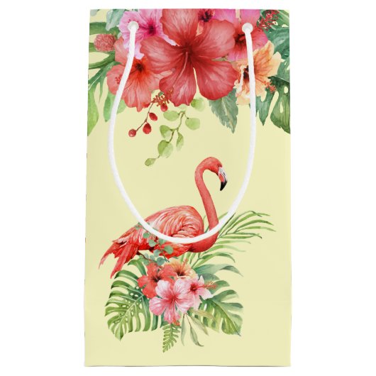 Tropische Waterverf Flamingos & Hibiscus Klein Cadeauzakje (Voorkant)
