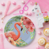 Tropische Waterverf Flamingos & Hibiscus Papieren Bordje (Feest)
