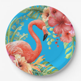 Tropische Waterverf Flamingos & Hibiscus Papieren Bordje