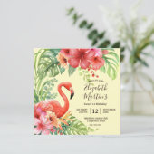 Tropische Waterverf Flamingo's & Hibiscus Verjaard Kaart (Staand voorkant)