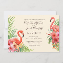Tropische Waterverf Flamingos & Hibiscus Wedding Kaart