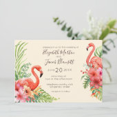Tropische Waterverf Flamingos & Hibiscus Wedding Kaart (Staand voorkant)