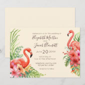 Tropische Waterverf Flamingos & Hibiscus Wedding Kaart (Voorkant / Achterkant)