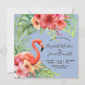 Tropische Waterverf Flamingos & Hibiscus Wedding Kaart (Voorkant)