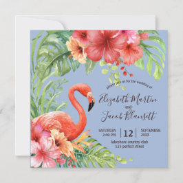 Tropische Waterverf Flamingos & Hibiscus Wedding Kaart
