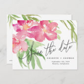 Tropische waterverf floraal sparen de datum aankondigingskaart (Voorkant / Achterkant)