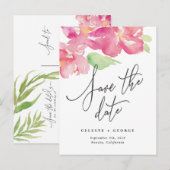 Tropische waterverf floraal sparen de datum aankondigingskaart (Voorkant / Achterkant)