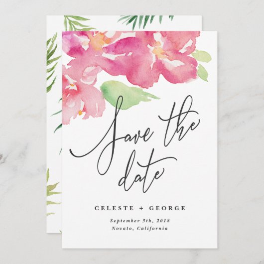 Tropische waterverf floraal sparen de datum save the date (Voorkant / Achterkant)
