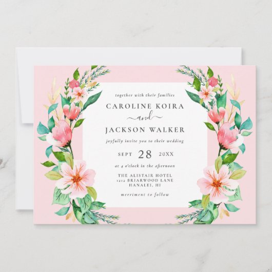 Tropische Waterverf Floral bruiloft uitnodiging (Voorkant)