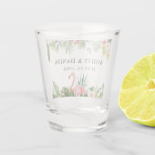 Tropische Waterverf Floral Flamingo Wedding Shot Glas (Achterkant)
