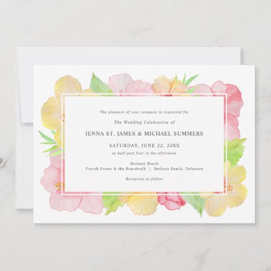 Tropische Waterverf Floral Hibiscus bruiloft (Voorkant)