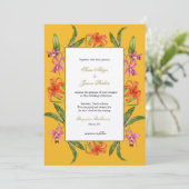 Tropische Waterverf Floral Mustard Wedding Kaart (Staand voorkant)