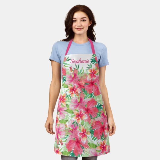 Tropische Waterverf Floral op maat Schort (Gedragen)