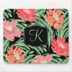Tropische Waterverf Floral Patroon met Monogram Muismat