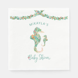 Tropische Waterverf Floral Seahorse Baby shower Servet