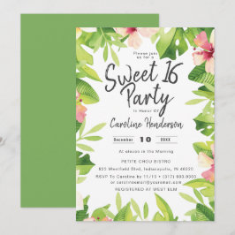 Tropische Waterverf Floral Sweet Sixteen Party Kaart