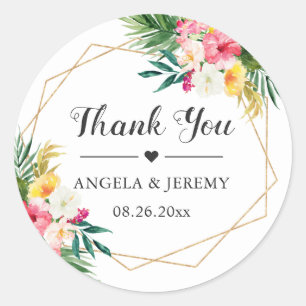 Tropische Waterverf Floral Wedding Favor Dank je w Ronde Sticker