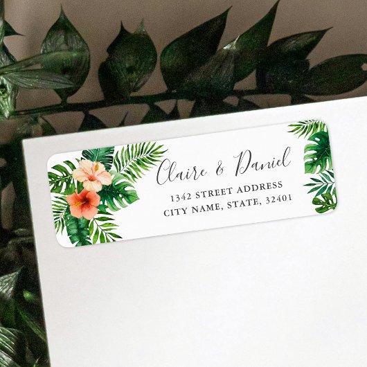 Tropische Waterverf Floral Wedding Return Address Etiket