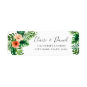 Tropische Waterverf Floral Wedding Return Address Etiket (Voorkant)