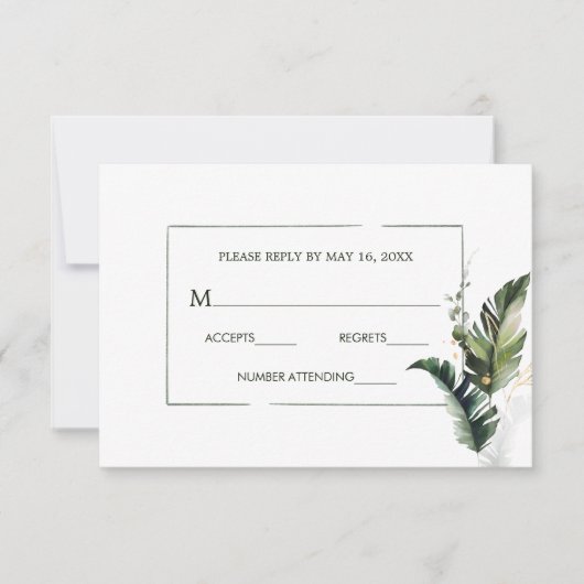 Tropische Waterverf Foliage Bruiloft RSVP Kaart (Voorkant)