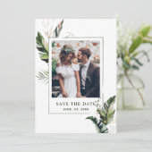 Tropische Waterverf Foliage Fotobruiloft Save The Date (Staand voorkant)