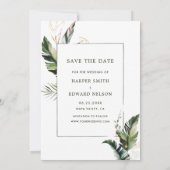 Tropische Waterverf Foliage Fotobruiloft Save The Date (Achterkant)