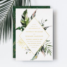 Tropische Waterverf Foliage Gold Lijst Weddenschap Folie Uitnodiging